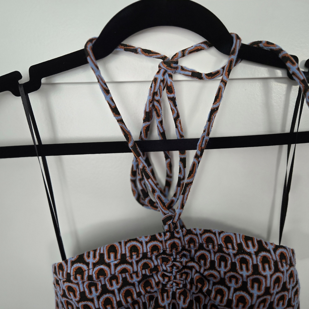 NWT Zara Halter Bodysuit With Mod Pattern Center Tie And Rouching - Picture 3 of 12